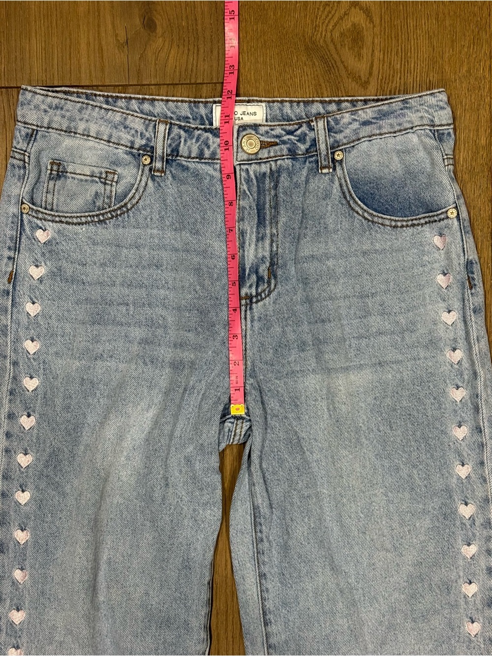 GOGO Jeans Light Wash Heart Embroidered Side Stripe Wide Leg Denim - Picture 7 of 8